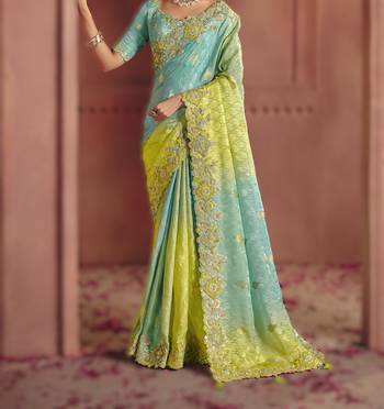 Sky blue sophisticated zari dola jaquard saree with embroidery and sequins 3