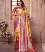 yellow color banarasi tissue silk blend ethnic jacquard weving designer ceremonial saree