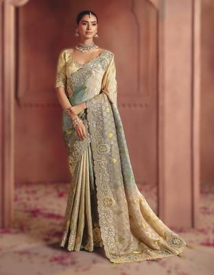 Grey regal zari dola jaquard saree with intricate embroidery and sequins 1