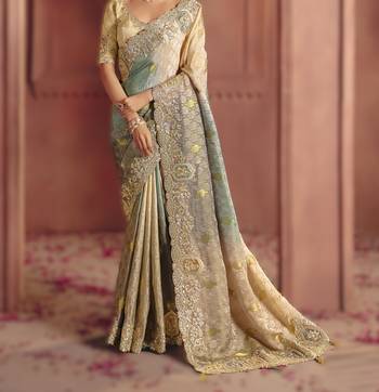 Grey regal zari dola jaquard saree with intricate embroidery and sequins 3