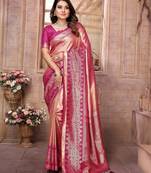 pink color banarasi tissue silk blend ethnic jacquard weving designer ceremonial saree