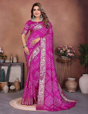 purple festive special bandhej printed traditional saree 1