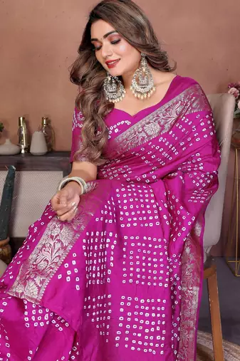 purple festive special bandhej printed traditional saree