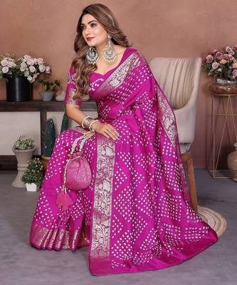 purple festive special bandhej printed traditional saree 4