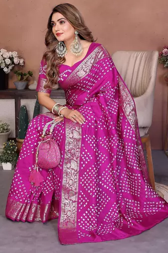 purple festive special bandhej printed traditional saree