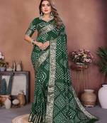 green color beautiful festive special bandhej printed traditional saree