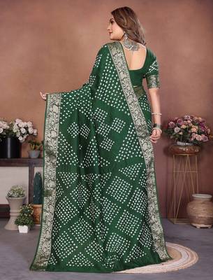 green festive special bandhej printed traditional saree 2