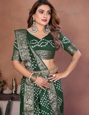 green festive special bandhej printed traditional saree 3