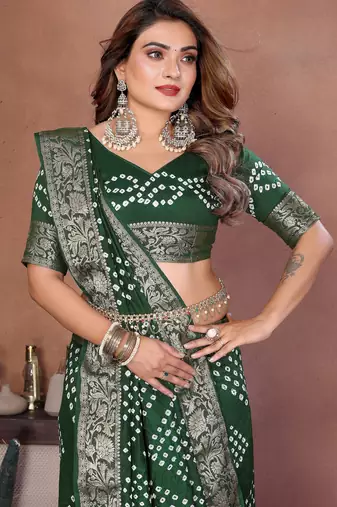 green festive special bandhej printed traditional saree