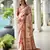 peach soft pure satin silk saree with hand painted floral design & zari border