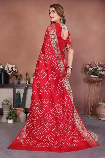 red festive special bandhej printed traditional saree