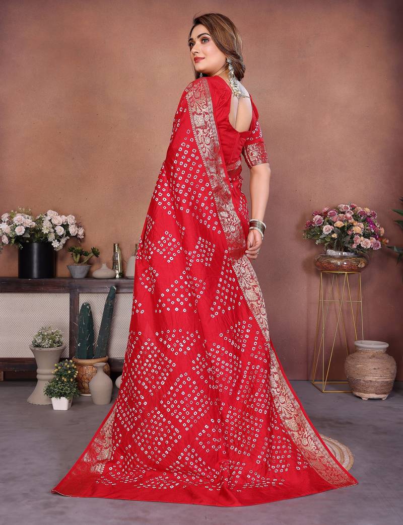 red color beautiful festive special bandhej printed traditional saree