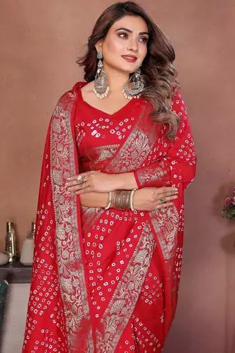 red festive special bandhej printed traditional saree
