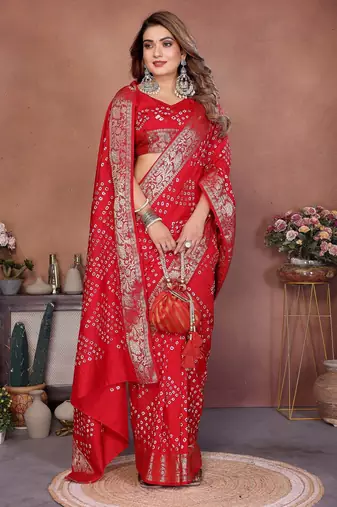 red festive special bandhej printed traditional saree