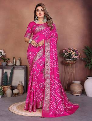 pink festive special bandhej printed traditional saree 1