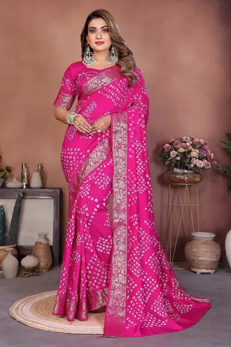 pink color beautiful festive special bandhej printed traditional saree