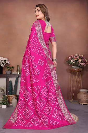 pink festive special bandhej printed traditional saree