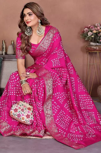 pink festive special bandhej printed traditional saree