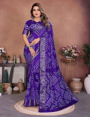 violet festive special bandhej printed traditional saree 1
