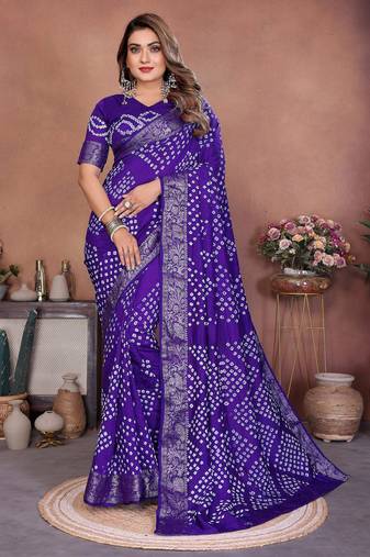 violet color beautiful festive special bandhej printed traditional saree