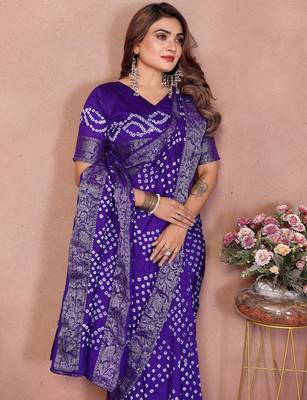 violet festive special bandhej printed traditional saree 3