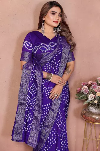 violet festive special bandhej printed traditional saree
