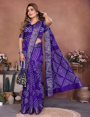 violet festive special bandhej printed traditional saree 4