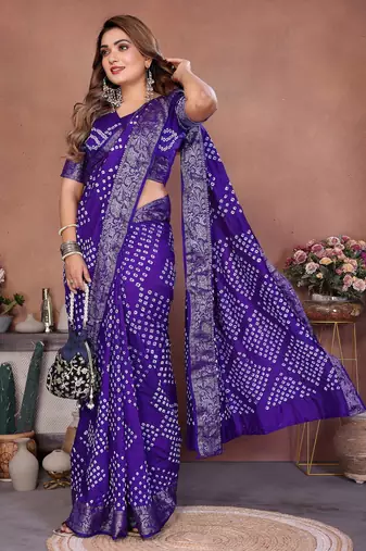 violet festive special bandhej printed traditional saree
