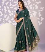 green color crepe fabric embroidery work ready to wear saree
