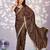 brown color crepe fabric embroidery work ready to wear saree