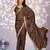 brown color crepe fabric embroidery work ready to wear saree