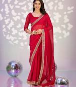 red color crunchy fabric embroidery work ready to wear saree