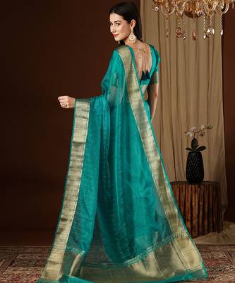 aqua blue girlie organza woven jacquard saree 2