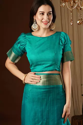 aqua blue girlie organza woven jacquard saree