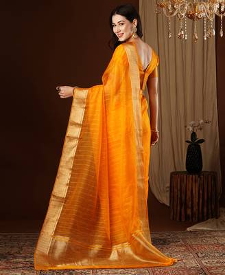 mustard girlie organza woven jacquard saree 2