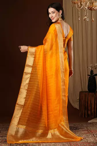 mustard girlie organza woven jacquard saree