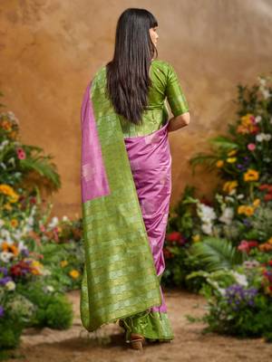 Onion pink weaving paper silk blend saree with matching paper silk blend blouse 2