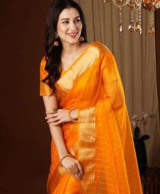 mustard girlie organza woven jacquard saree 3