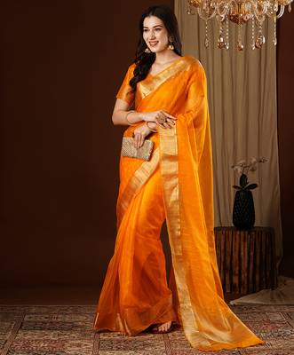 mustard girlie organza woven jacquard saree 4