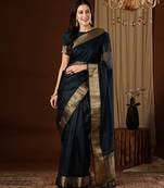 nevy blue color girlie organza fabric woven jacquard designer saree