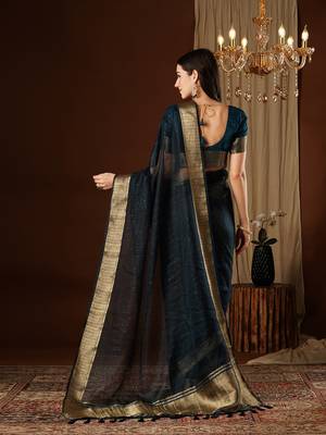nevy blue girlie organza woven jacquard saree 2