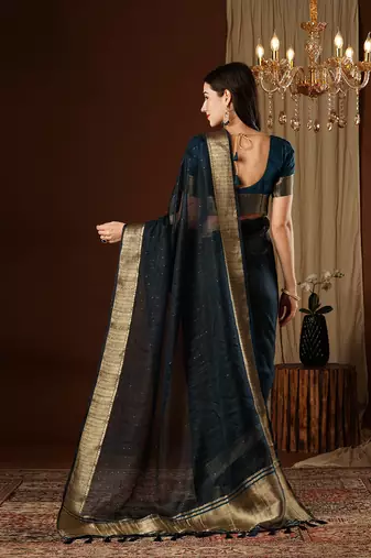 nevy blue girlie organza woven jacquard saree
