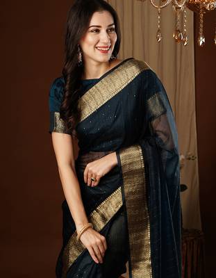 nevy blue girlie organza woven jacquard saree 3