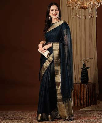 nevy blue girlie organza woven jacquard saree 4