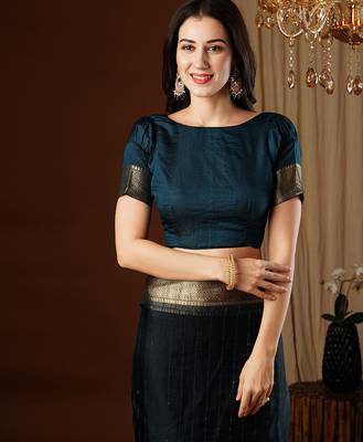 nevy blue girlie organza woven jacquard saree 5