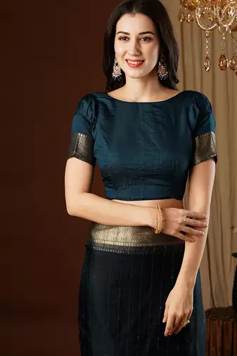 nevy blue girlie organza woven jacquard saree