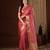 peach color girlie organza fabric woven jacquard designer saree