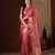 peach color girlie organza fabric woven jacquard designer saree