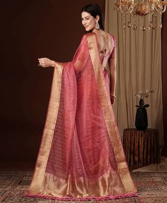 peach girlie organza woven jacquard saree 2