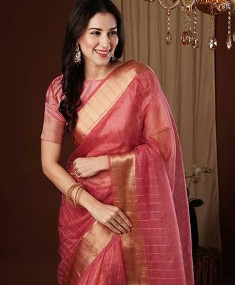 peach girlie organza woven jacquard saree 3